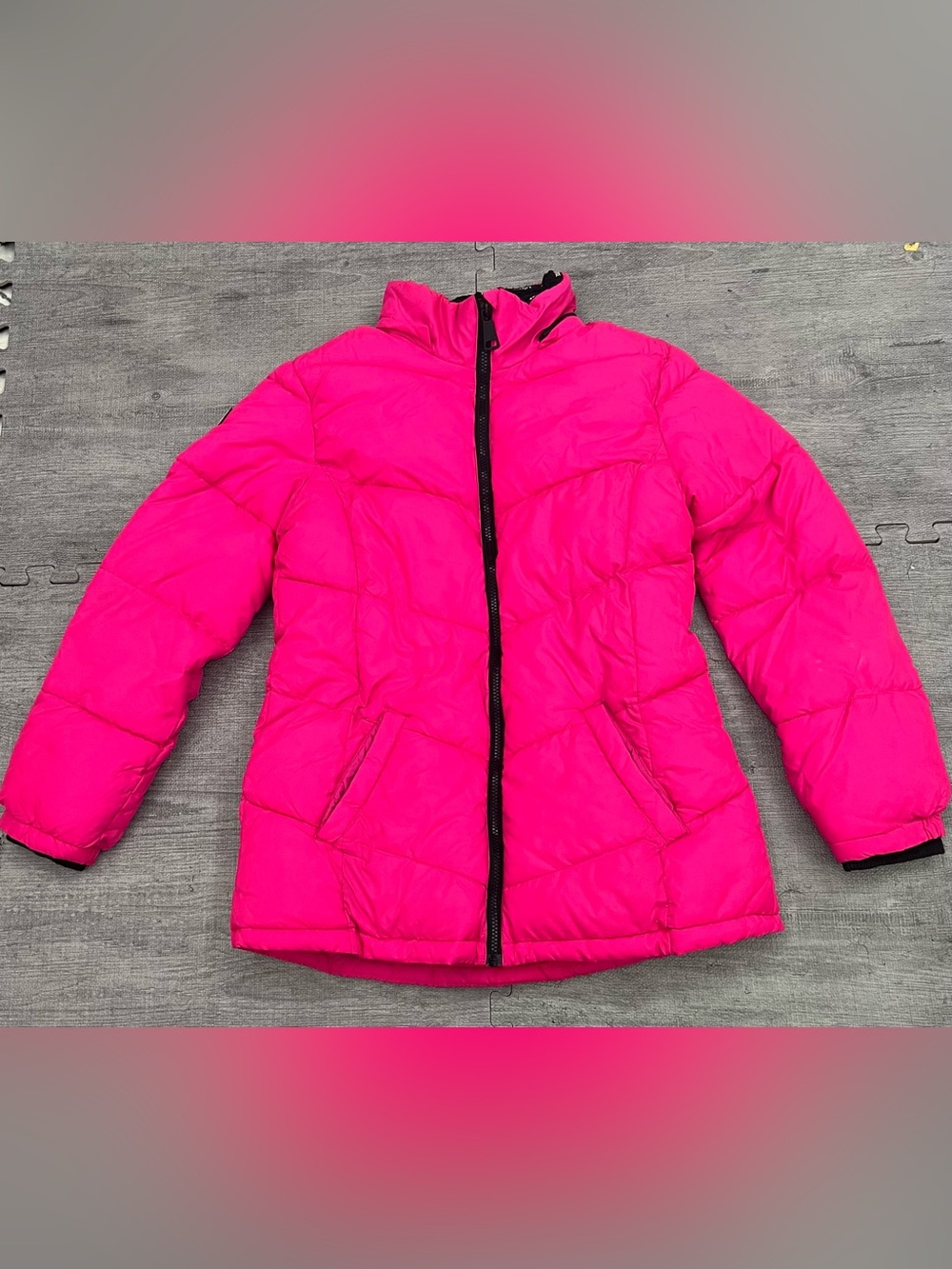 Justice Girls Pink Puffer Jacket Fleece Lined Full Zip XL (16/18)